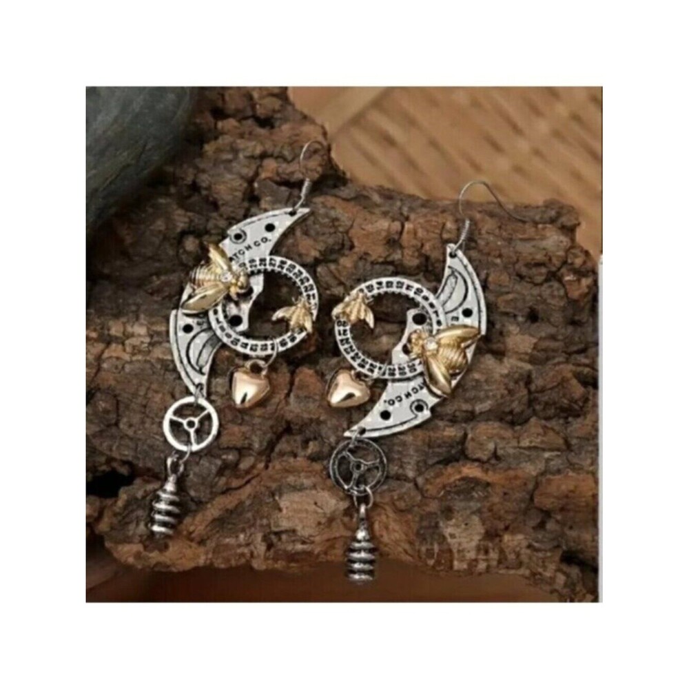 Bee Steam Punk Style Alloy Heart Saw Dangle Earrings